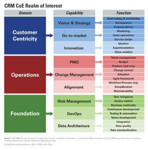 Figure 4: "CRM CoE realm of interest", adapted from "A Master Framework for the CRM Center of Excellence: Introducing Universal Standards for Customer Relationship Management CoEs. By Velu Palani and Charlie Havens, 2024, © 2024 by Velu Palani.